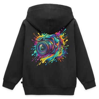Kamera Fotografie Fotograf Spiegelreflex - Kinder Premium Organic Zip Hoodie - Schwarz - Hinten - AI Model Kid Male (0cm)