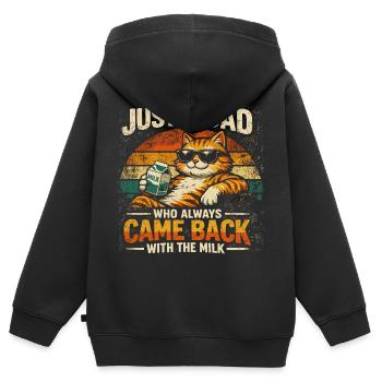Papa Chat Lait Humour | Cadeau Fête Des Pères Drôl - Sweat Premium à capuche zippé enfant bio - noir - Dos - AI Model Kid Male (0cm)