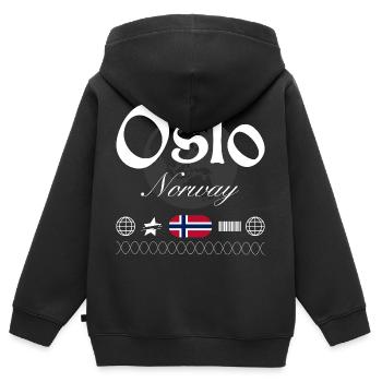 Souvenir de voyage Oslo Norway Streetwear - Sweat Premium à capuche zippé enfant bio - noir - Dos - AI Model Kid Male (0cm)