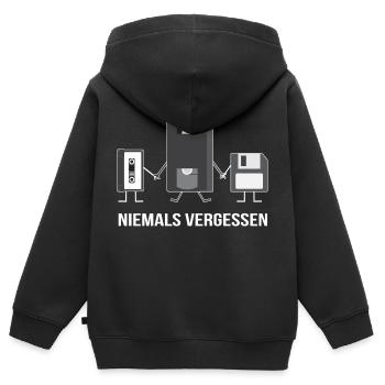 Tee-shirt des années 90 2018 - Motif rétro des années 90 - Sweat Premium à capuche zippé enfant bio - noir - Dos - AI Model Kid Male (0cm)