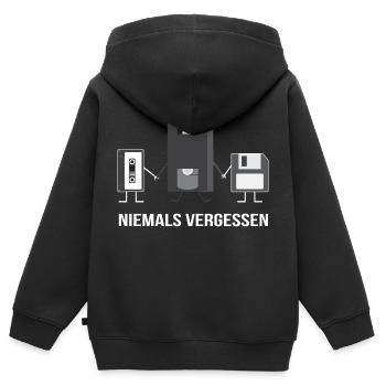 Tee-shirt des années 90 2018 - Motif rétro des années 90 - Sweat Premium à capuche zippé enfant bio - noir - Dos - AI Model Kid Male (0cm)