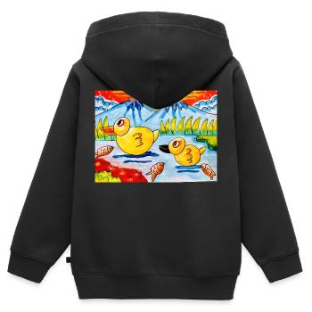 Glückliche Farbe Glückliche Welt - Kinder Premium Organic Zip Hoodie - Schwarz - Hinten - AI Model Kid Male (0cm)