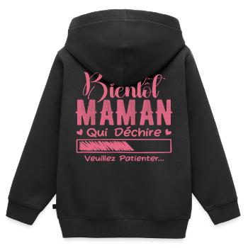 Bald Mama, die in Tränen ausbricht, bitte warte, Mutter - Kinder Premium Organic Zip Hoodie - Schwarz - Hinten - AI Model Kid Male (0cm)