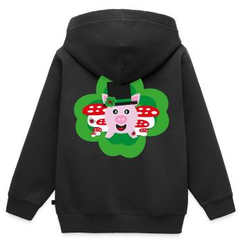 Glücksschwein mit Klee und Marienkäfer. - Kinder Premium Organic Zip Hoodie - Schwarz - Hinten - AI Model Kid Male (0cm)