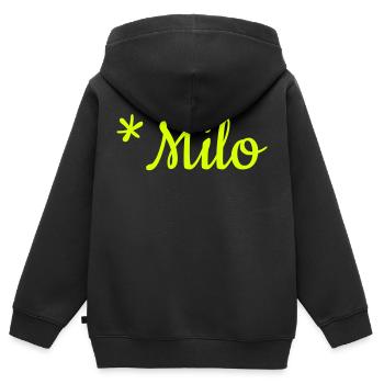 Jungenname Milo als Schriftzug auf Kinderkleidung - Kinder Premium Organic Zip Hoodie - Schwarz - Hinten - AI Model Kid Male (0cm)