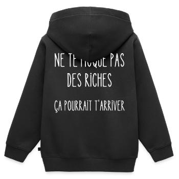 ne te moque pas des riches - Sweat Premium à capuche zippé enfant bio - noir - Dos - AI Model Kid Male (0cm)