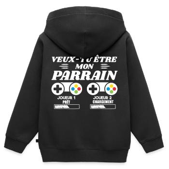 Do you want to be my godfather, Gamer godfather request - Kids Premium Organic Zip-up Hoodie - black - Back - AI Model Kid Male (0cm)