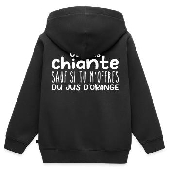 Frau, die Orangensaft liebt. Lustiger Design-Humor - Kinder Premium Organic Zip Hoodie - Schwarz - Hinten - AI Model Kid Male (0cm)