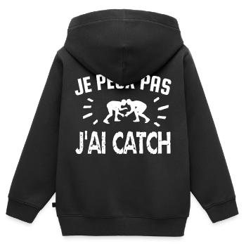 je peux pas j'ai catch - Sweat Premium à capuche zippé enfant bio - noir - Dos - AI Model Kid Male (0cm)