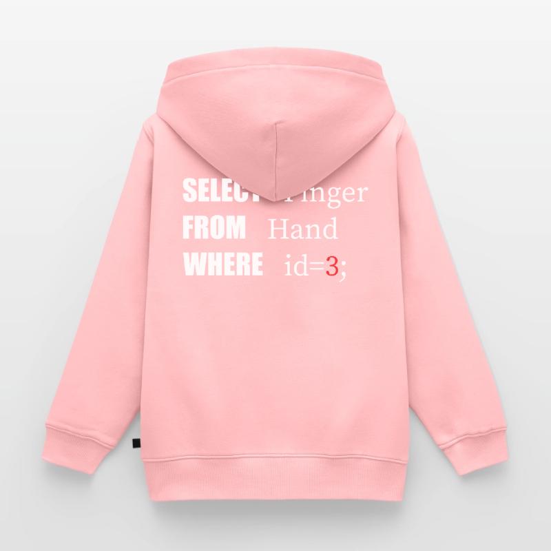 Doigt de sélection à la main, code amusant. Langage des codeurs Sweat Premium à capuche zippé enfant bio