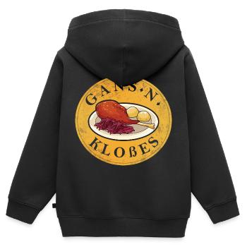 Gans N Kloßes I rôti d’oie avec des boulettes - Sweat Premium à capuche zippé enfant bio - noir - Dos - AI Model Kid Male (0cm)