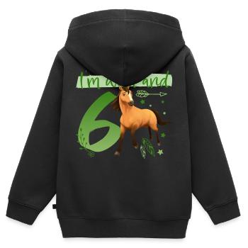 Spirit I'm wild and 6 Anniversaire Tenue Cadeau - Sweat Premium à capuche zippé enfant bio - noir - Dos - AI Model Kid Male (0cm)