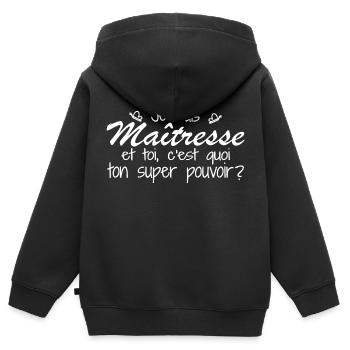 Ich bin Herrin. Was ist deine Superkraft? - Kinder Premium Organic Zip Hoodie - Schwarz - Hinten - AI Model Kid Male (0cm)