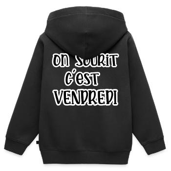 on sourit c'est vendredi - Sweat Premium à capuche zippé enfant bio - noir - Dos - AI Model Kid Male (0cm)