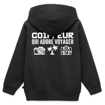 Reisende & Friseure: Leidenschaft & Entdeckung - Kinder Premium Organic Zip Hoodie - Schwarz - Hinten - AI Model Kid Male (0cm)