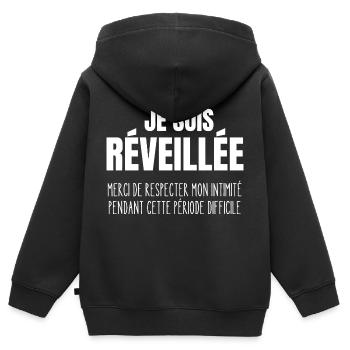 je suis réveillée - Sweat Premium à capuche zippé enfant bio - noir - Dos - AI Model Kid Male (0cm)