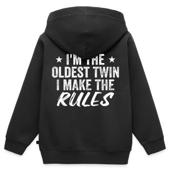 I'm The Oldest Twin Funny Twin Tees - Sweat Premium à capuche zippé enfant bio - noir - Dos - AI Model Kid Male (0cm)