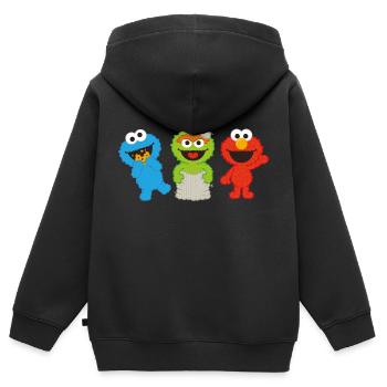 Sesamstraße Baby Krümelmonster, Oscar & Elmo - Kinder Premium Organic Zip Hoodie - Schwarz - Hinten - AI Model Kid Male (0cm)