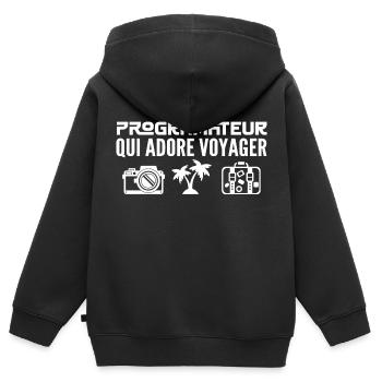Reisende & Programmierer: Leidenschaft & Entdeckung - Kinder Premium Organic Zip Hoodie - Schwarz - Hinten - AI Model Kid Male (0cm)