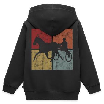 Cheval au trot Equine Trot Sport Courses hippiques - Sweat Premium à capuche zippé enfant bio - noir - Dos - AI Model Kid Male (0cm)