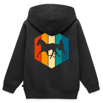 Trotteur trotter dans un style rétro ou vintage - Sweat Premium à capuche zippé enfant bio - noir - Dos - AI Model Kid Male (0cm)