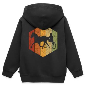 Trotteur trotter dans un style rétro ou vintage - Sweat Premium à capuche zippé enfant bio - noir - Dos - AI Model Kid Male (0cm)