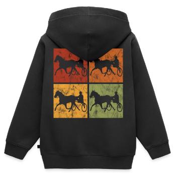 Trotteur trotter dans un style rétro ou vintage - Sweat Premium à capuche zippé enfant bio - noir - Dos - AI Model Kid Male (0cm)