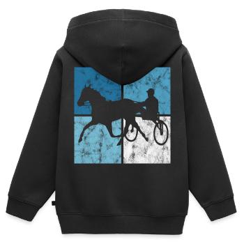 Trotteur trotter dans un style rétro ou vintage - Sweat Premium à capuche zippé enfant bio - noir - Dos - AI Model Kid Male (0cm)