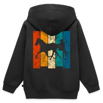 Trotteur trotter dans un style rétro ou vintage - Sweat Premium à capuche zippé enfant bio - noir - Dos - AI Model Kid Male (0cm)
