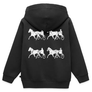 Trotteur trotter dans un style rétro ou vintage - Sweat Premium à capuche zippé enfant bio - noir - Dos - AI Model Kid Male (0cm)