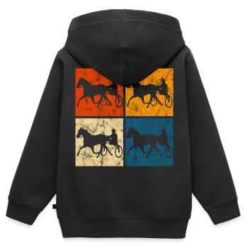 Trotteur trotter dans un style rétro ou vintage - Sweat Premium à capuche zippé enfant bio - noir - Dos - AI Model Kid Male (0cm)