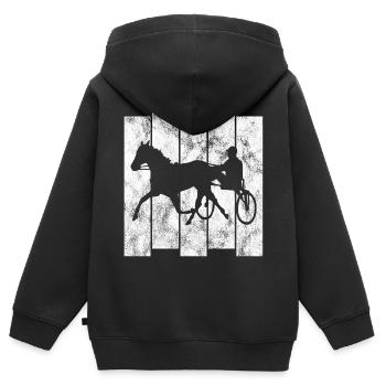 Trotteur trotter dans un style rétro ou vintage - Sweat Premium à capuche zippé enfant bio - noir - Dos - AI Model Kid Male (0cm)