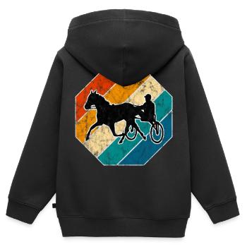 Trotteur trotter dans un style rétro ou vintage - Sweat Premium à capuche zippé enfant bio - noir - Dos - AI Model Kid Male (0cm)