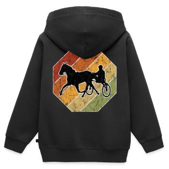 Trotter courses de trot dans un style rétro ou vintage - Sweat Premium à capuche zippé enfant bio - noir - Dos - AI Model Kid Male (0cm)