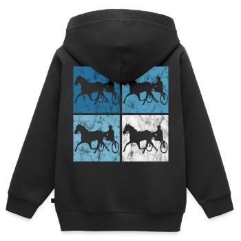 Trotter courses de trot dans un style rétro ou vintage - Sweat Premium à capuche zippé enfant bio - noir - Dos - AI Model Kid Male (0cm)