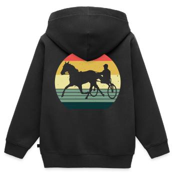 Trotter courses de trot dans un style rétro ou vintage - Sweat Premium à capuche zippé enfant bio - noir - Dos - AI Model Kid Male (0cm)