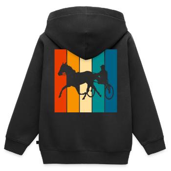Trotter courses de trot dans un style rétro ou vintage - Sweat Premium à capuche zippé enfant bio - noir - Dos - AI Model Kid Male (0cm)