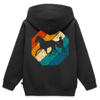 Trotter courses de trot dans un style rétro ou vintage - Sweat Premium à capuche zippé enfant bio - noir - Dos - AI Model Kid Male (0cm)