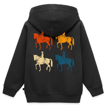 Dressage Cavalier de dressage Cheval d’équitation - Sweat Premium à capuche zippé enfant bio - noir - Dos - AI Model Kid Male (0cm)