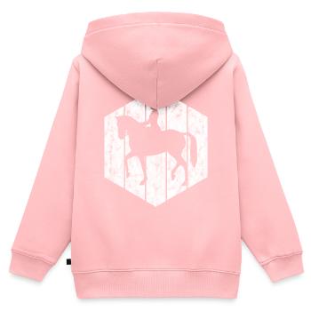 Dressage Cavalier de dressage Cheval d’équitation - Sweat Premium à capuche zippé enfant bio - rose - Dos - AI Model Kid Female (0cm)