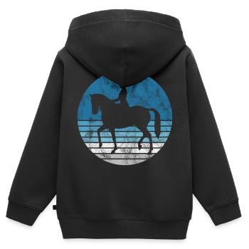 Dressage Cavalier de dressage Cheval d’équitation - Sweat Premium à capuche zippé enfant bio - noir - Dos - AI Model Kid Male (0cm)