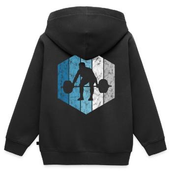 Musculation Bodybuilder GYM Fitnessstudio Retro - Sweat Premium à capuche zippé enfant bio - noir - Dos - AI Model Kid Male (0cm)