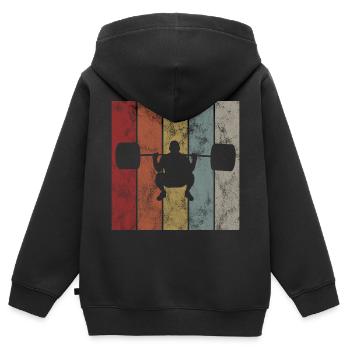 Musculation Bodybuilder GYM Fitnessstudio Retro - Sweat Premium à capuche zippé enfant bio - noir - Dos - AI Model Kid Male (0cm)