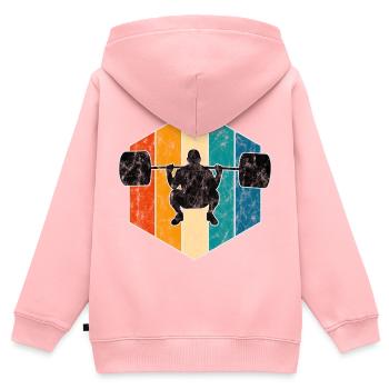 Musculation Bodybuilder GYM Fitnessstudio Retro - Sweat Premium à capuche zippé enfant bio - rose - Dos - AI Model Kid Female (0cm)