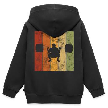 Musculation Bodybuilder GYM Fitnessstudio Retro - Sweat Premium à capuche zippé enfant bio - noir - Dos - AI Model Kid Male (0cm)