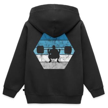 Musculation Bodybuilder GYM Fitnessstudio Retro - Sweat Premium à capuche zippé enfant bio - noir - Dos - AI Model Kid Male (0cm)