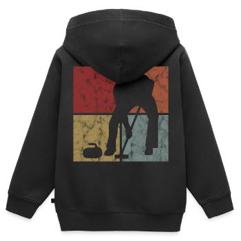 Eis Curling Curler Eisstockschießen Retro Geschenk - Kinder Premium Organic Zip Hoodie - Schwarz - Hinten - AI Model Kid Male (0cm)