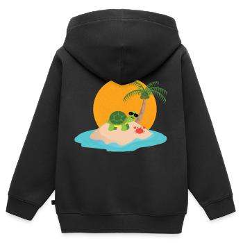 Tortue cool sur l’île - Sweat Premium à capuche zippé enfant bio - noir - Dos - AI Model Kid Male (0cm)