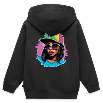 Urbanes Vibe Girl - Kinder Premium Organic Zip Hoodie - Schwarz - Hinten - AI Model Kid Male (0cm)