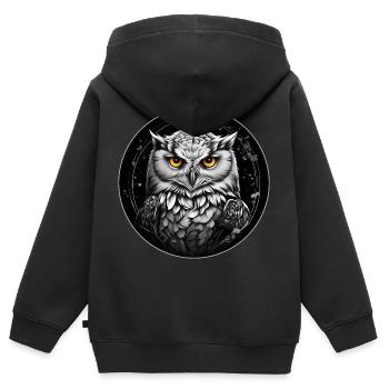 Schneeeulenportrait Schneeeule Eulengrafik - Kinder Premium Organic Zip Hoodie - Schwarz - Hinten - AI Model Kid Male (0cm)